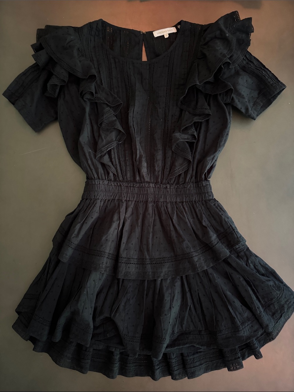 LoveShackFancy Black Ruffle Tiered Mini Dress